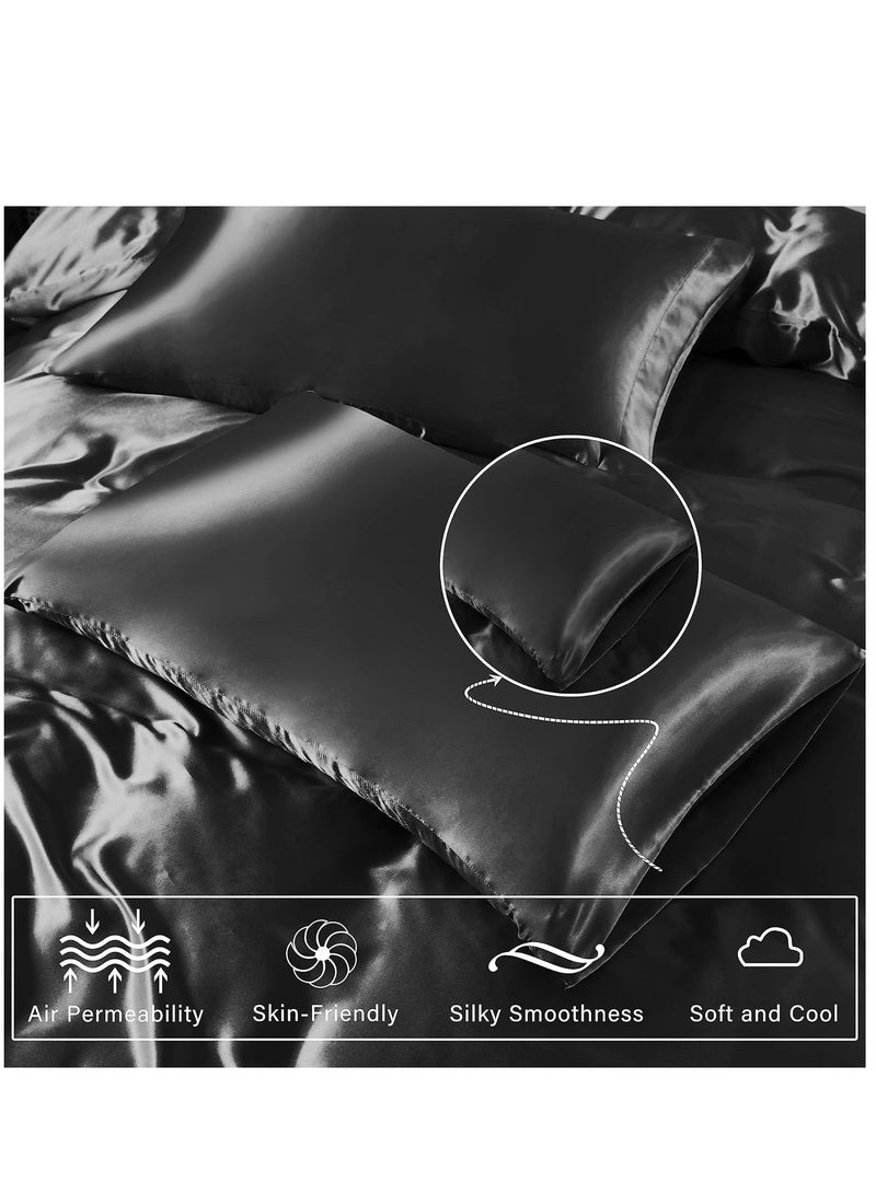 Bedding Duvet Cover Sets, 3 Pieces Satin Bedding Set, Queen Size Silky Duvet Covers Collection, 1x Cooling Duvet Cover 90x90 Inches and 2 Pillowcases, Comforter Not Included （Black）  - Image 3