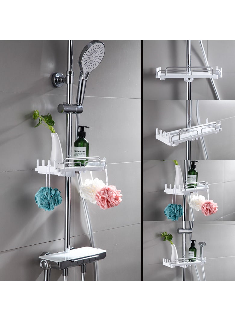 Adjustable Shower Shelf, White ABS Aluminum No-Punch Storage Solution for 18-25mm Shower Rods, Multi-functional Bath Organizer with Hooks  - Image 5