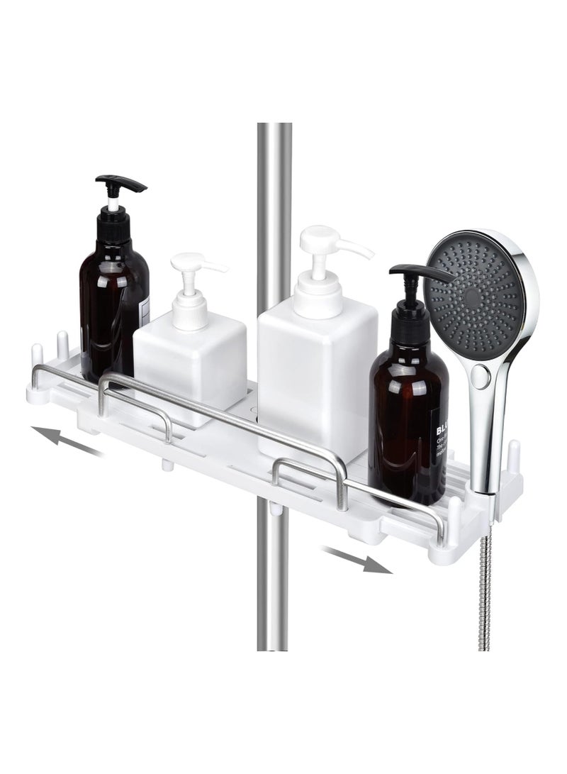Adjustable Shower Shelf, White ABS Aluminum No-Punch Storage Solution for 18-25mm Shower Rods, Multi-functional Bath Organizer with Hooks  - Image 1