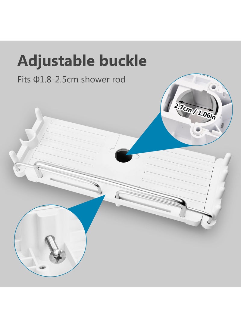 Adjustable Shower Shelf, White ABS Aluminum No-Punch Storage Solution for 18-25mm Shower Rods, Multi-functional Bath Organizer with Hooks  - Image 4