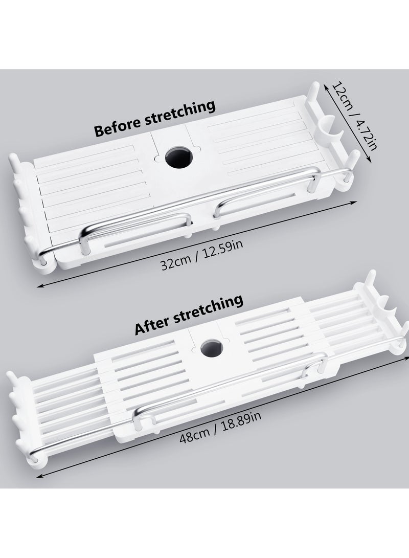 Adjustable Shower Shelf, White ABS Aluminum No-Punch Storage Solution for 18-25mm Shower Rods, Multi-functional Bath Organizer with Hooks  - Image 2
