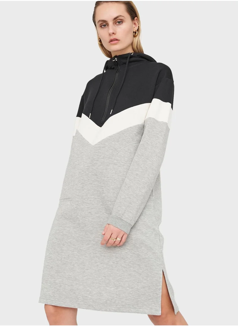 NOISY MAY Zip Detail Hooded Sweat Dress
