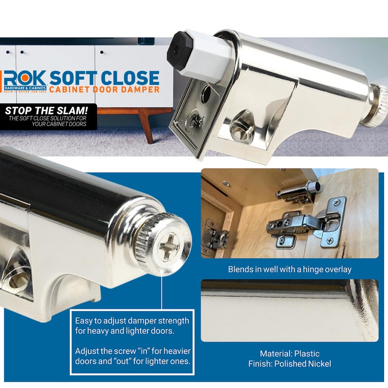 ROK 50 عبوة من جهاز إغلاق ناعم Rok Hardware للأبواب الخزائن/مضغوط/محول خزائن إغلاق ناعم/أجهزة/مفصلة بتشطيب نيكل مصقول، SCD103 - Image 2