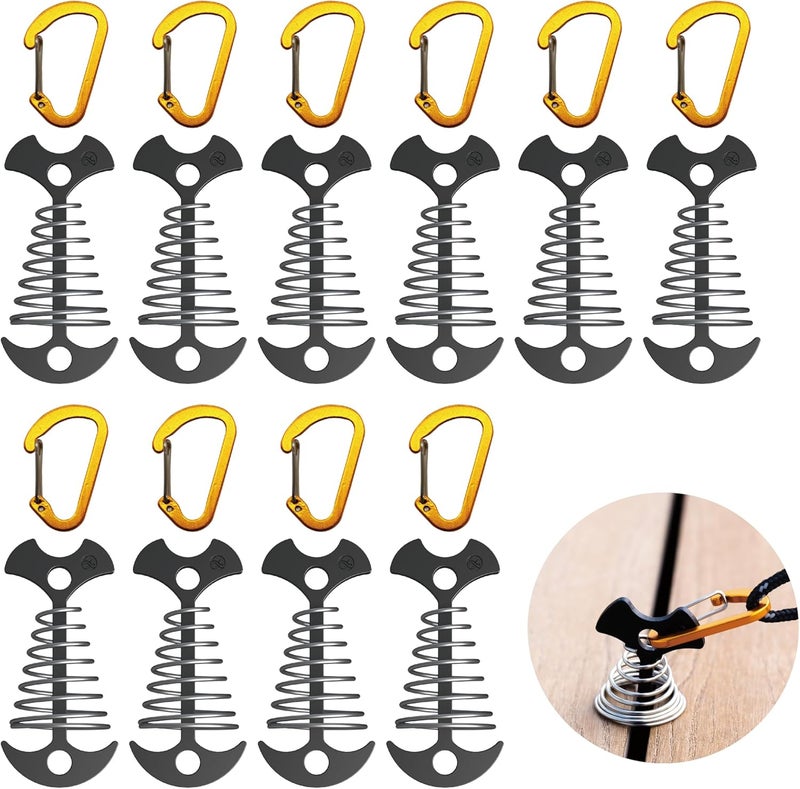 NACETURE Deck Anchors Pegs with Carabiners - Tie Down Anchor Rope Tensioner | Rope Tent Tie Down Stakes Clips, Canopy Tent Anchors Outdoor Camping Tent Accessories 10 Pack (Black) - Image 1