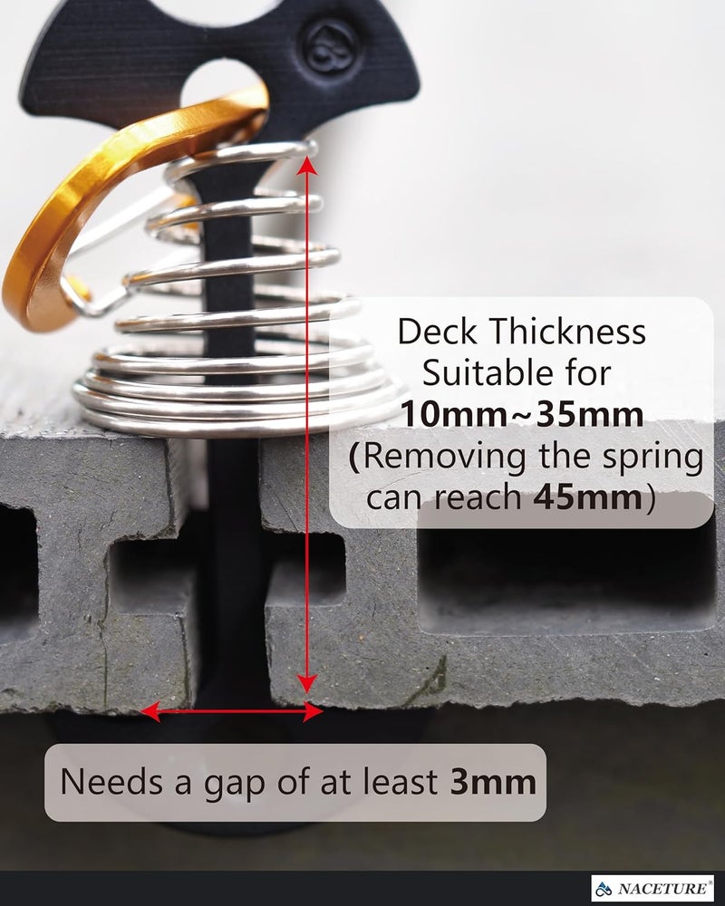 NACETURE Deck Anchors Pegs with Carabiners - Tie Down Anchor Rope Tensioner | Rope Tent Tie Down Stakes Clips, Canopy Tent Anchors Outdoor Camping Tent Accessories 10 Pack (Black) - Image 3
