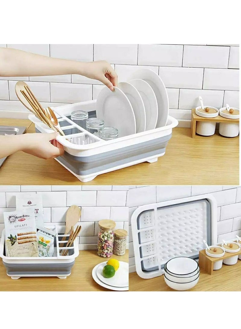 Dish Drainer with Drain Board, Foldable and Open Dish Drying Rack Folds for Easy Storage of Dishes, Portable Dish Organizer for Kitchen, Camping, RV, Silicone Plastic IR - Image 4