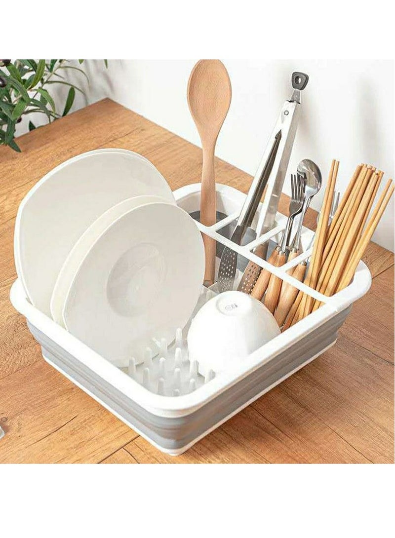 Dish Drainer with Drain Board, Foldable and Open Dish Drying Rack Folds for Easy Storage of Dishes, Portable Dish Organizer for Kitchen, Camping, RV, Silicone Plastic IR - Image 1