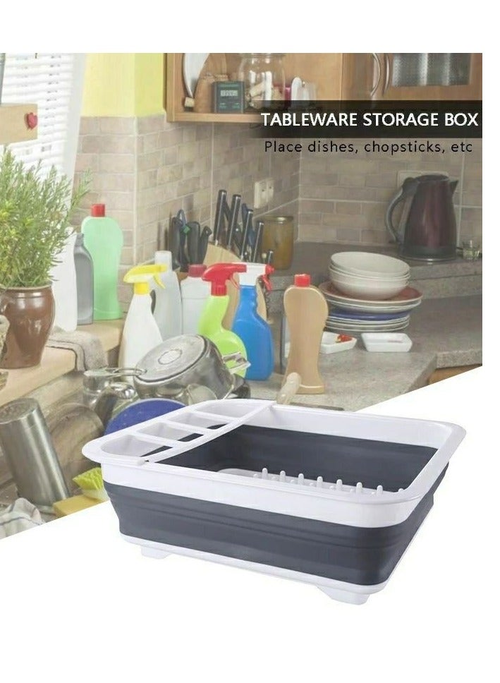 Dish Drainer with Drain Board, Foldable and Open Dish Drying Rack Folds for Easy Storage of Dishes, Portable Dish Organizer for Kitchen, Camping, RV, Silicone Plastic IR - Image 3