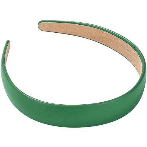 WantGor 1 Inch PU Leather Headband Wide Padded Hairband Fashion Hair Bands Cute Womens Headbands Holiday DIY Hair Accessories Green - Image 1