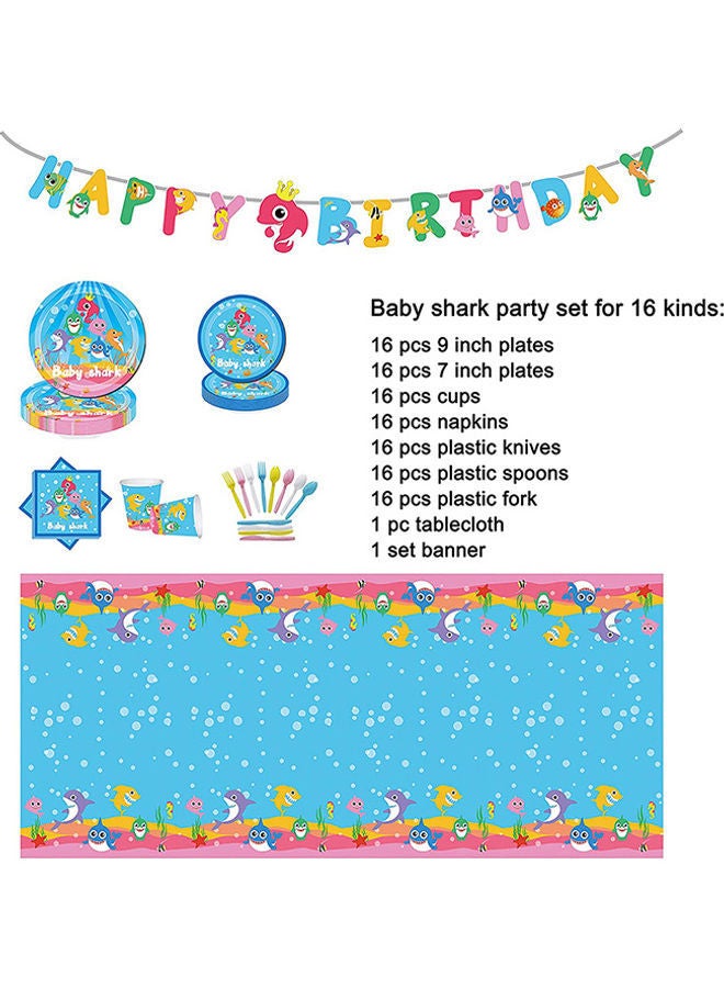 NIBEMINENT 114-Piece Baby Shark Birthday Disposable Tableware Set - Image 1