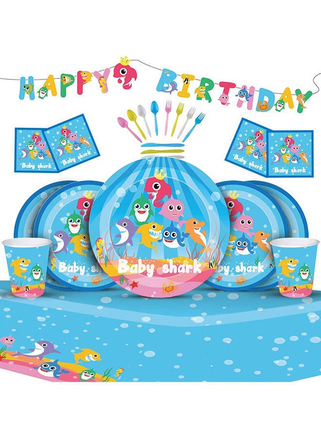 NIBEMINENT 114-Piece Baby Shark Birthday Disposable Tableware Set - Image 2