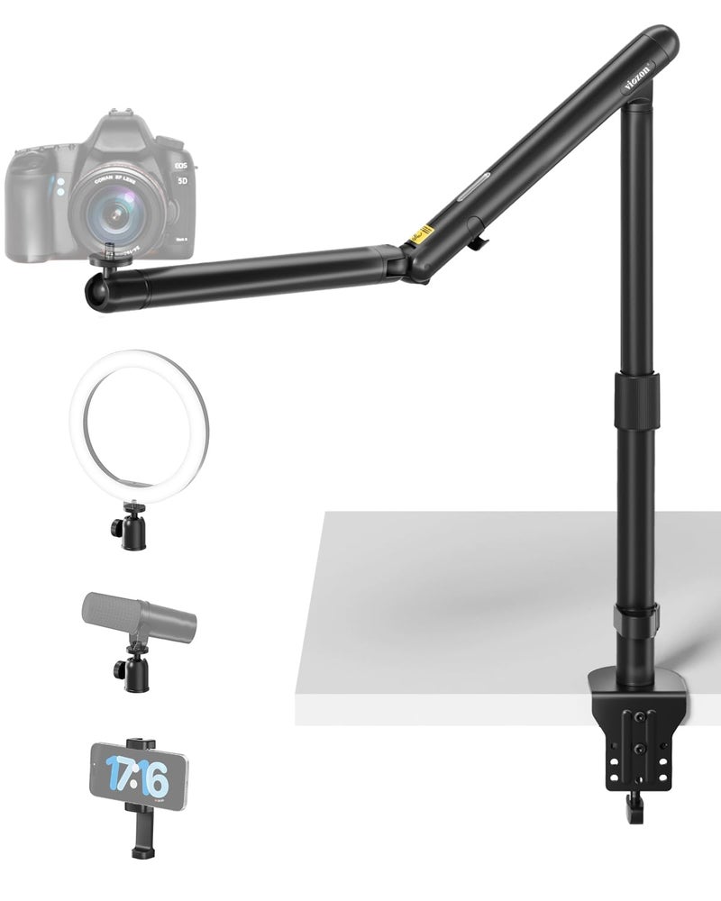 Viozon Overhead Camera Mount, Overhead Phone Stand, Flexible Aluminum Alloy Spring Arm with 360Â° Ball Head,1/4"&3/8" Interface for DSLR Camera/Rrojector/Microphone/Ring Light/Webcam/Phone - Image 1