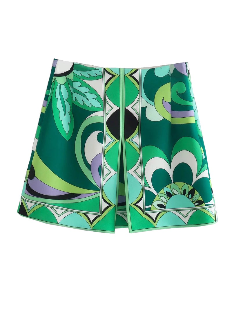 Women Printed Mini Skirt Side Zipper Holiday Beach Skirts - Image 1