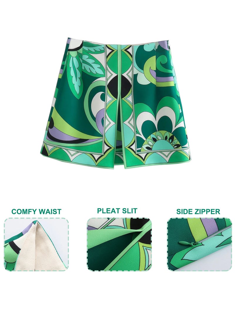Women Printed Mini Skirt Side Zipper Holiday Beach Skirts - Image 3