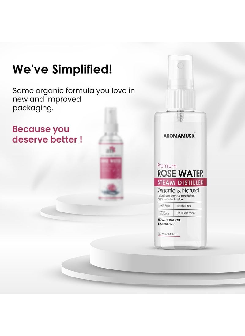 AromaMusk - AromaMusk 100% Organic and Natural Premium Rose Water/Skin Toner (Gulab Jal) For Face and Skin, 100ml (Steam Distilled, No Alcohol, Chemical and Paraben Free) - Image 1