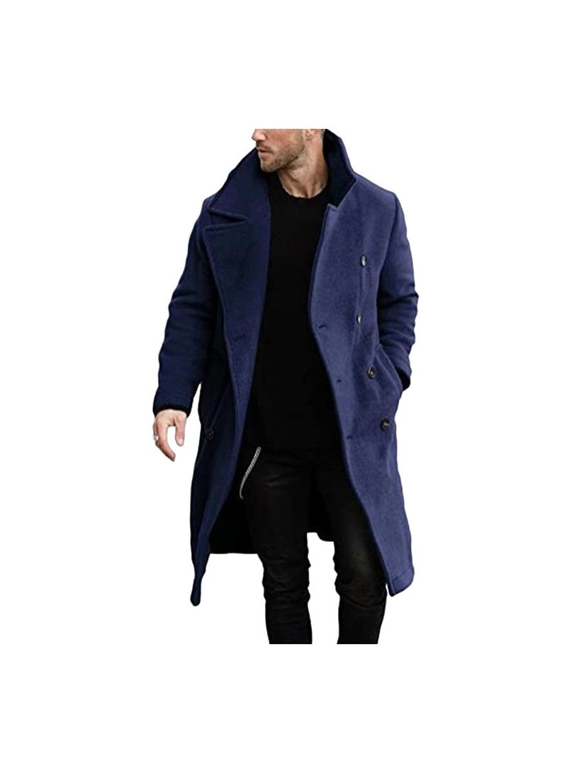 Loquat معطف رجالي طويل ذو صدرية عالية الجودة باللون الأزرق الداكن - Image 1