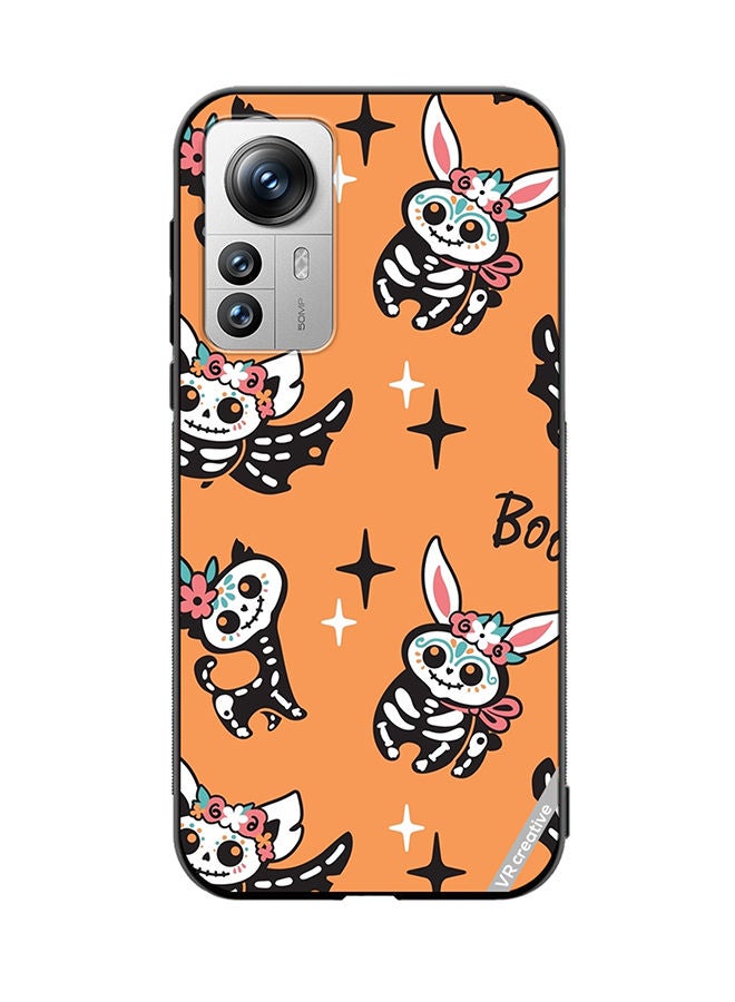 VR CREATIVE Protective Case Cover For Xiaomi 12X Skeletons Of Cute Animals On Orange Design Multicolour - Image 1