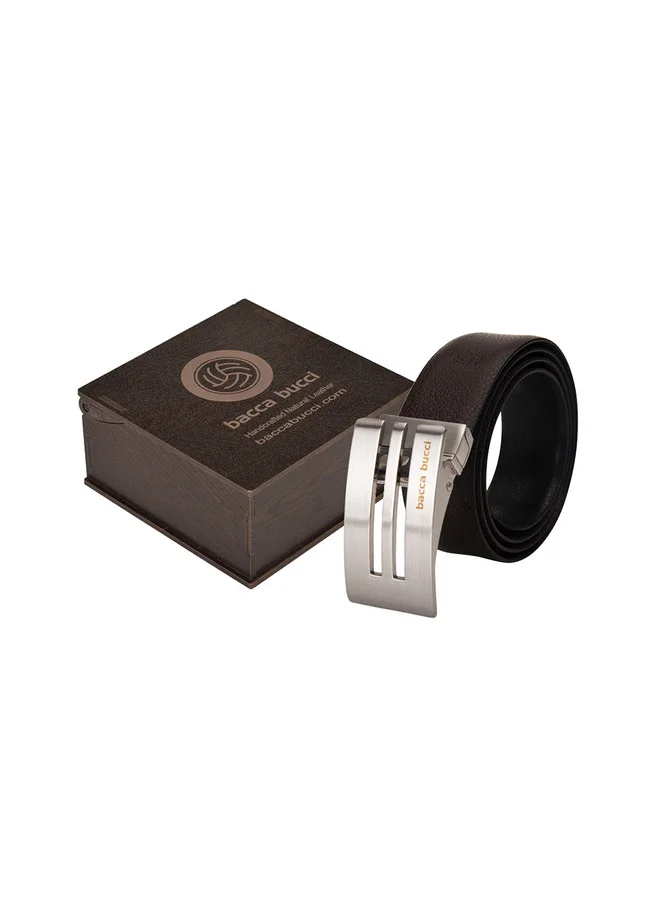 باكا بوتشي حزام رجالي جلدي أسود بنقوش مع إبزيم منزلق