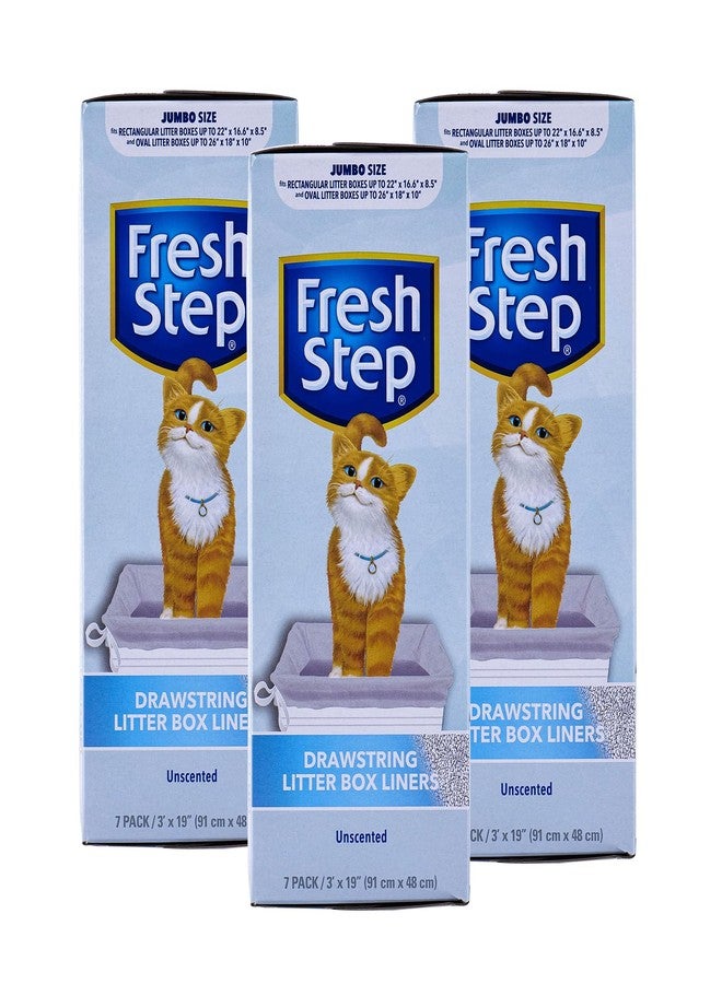 Fresh Step Jumbo Drawstring Cat Litter Box Liners Unscented Heavy Duty Kitty Litter Bags for X-Large Oval or Rectangle Pans Helps Contain Mess Easy Lift Out Cleanup 36 x 19 IN 7 Count 3 Pack - Image 1