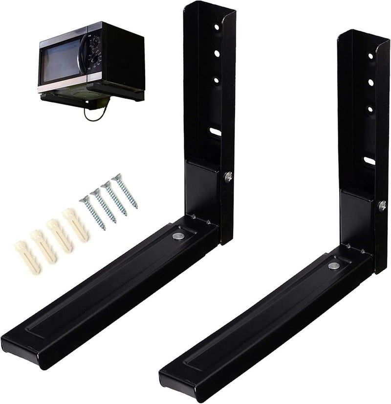 MEETOZ Microwave Wall Mount Brackets, Foldable Arm Adjustable Extensible Wall Hanging Microwave Brackets Oven Stand Shelf Rack Load 100 lb (Black) - Image 1