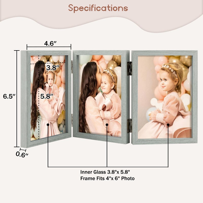 Space Art Deco 4x6 Triple Hinged Frames  3 Folding Picture Frame  Triptych Photo Frame  Stand Vertically on Desktop or Tabletop  Grey - Image 2