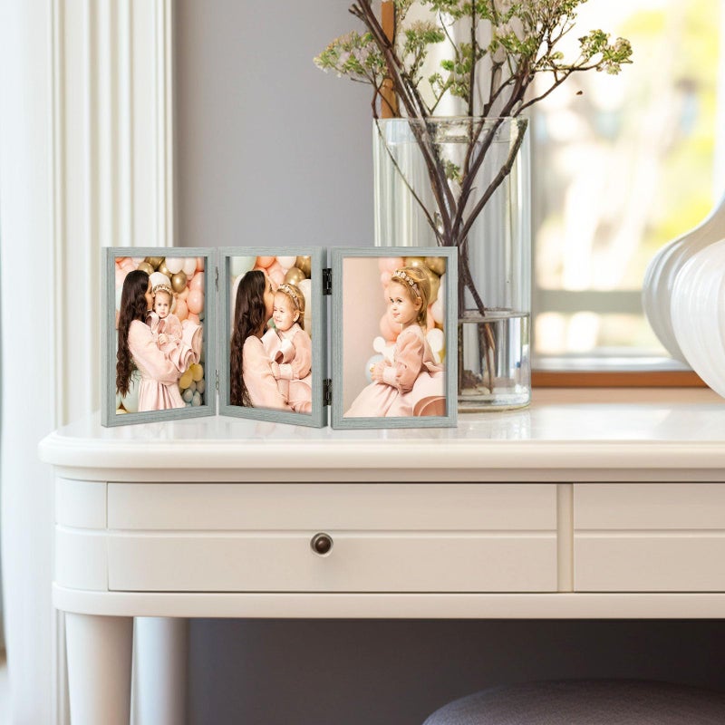 Space Art Deco 4x6 Triple Hinged Frames  3 Folding Picture Frame  Triptych Photo Frame  Stand Vertically on Desktop or Tabletop  Grey - Image 3