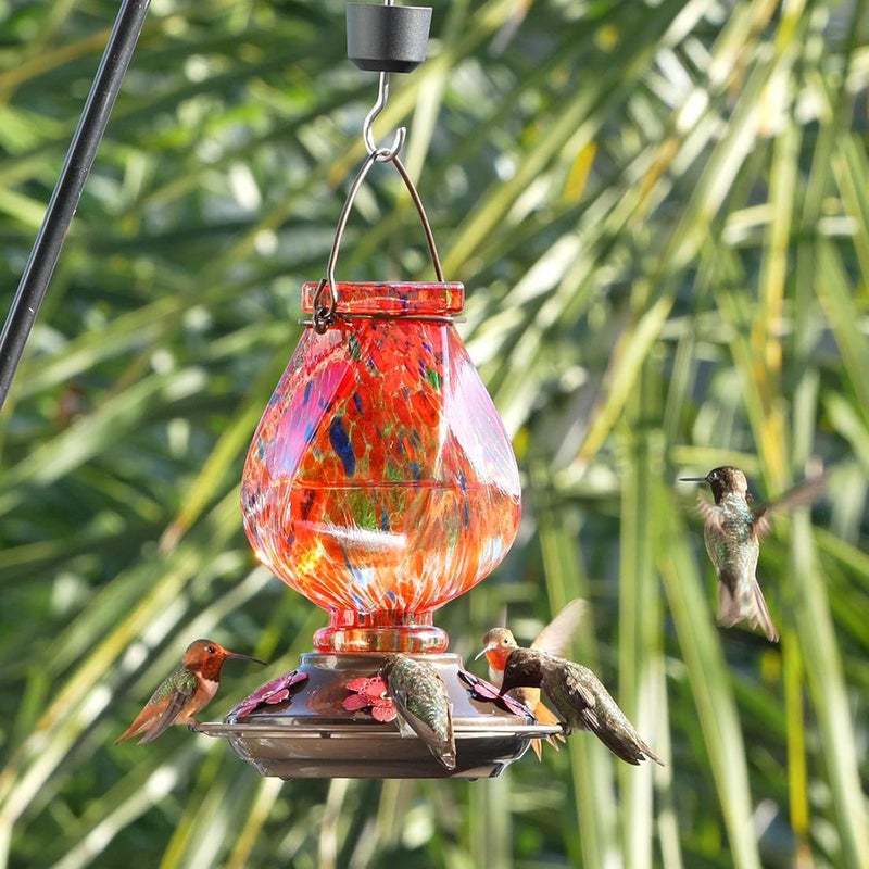 BOLITE Hummingbird Feeder, 18058R Hand Blown Glass Hummingbird Feeders for Outdoors Hanging, 22 Ounce, 5 Feeding Ports with Perch, Red - Image 3