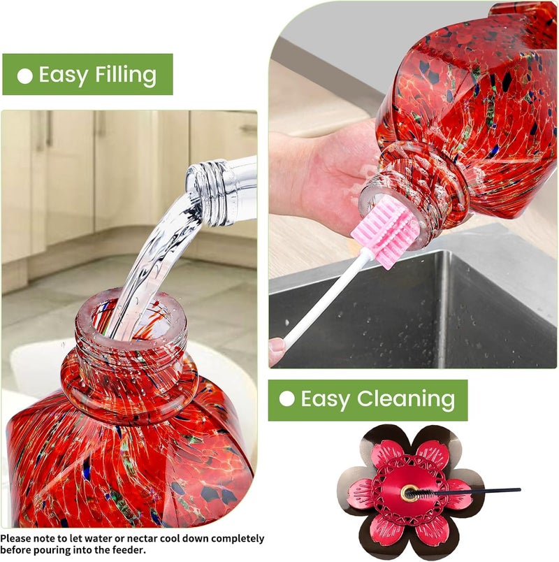 BOLITE Hummingbird Feeder, 18058R Hand Blown Glass Hummingbird Feeders for Outdoors Hanging, 22 Ounce, 5 Feeding Ports with Perch, Red - Image 5