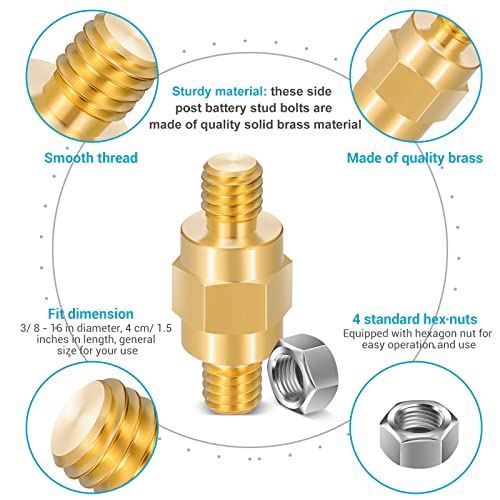 LEIFIDE 8 Pieces Brass Side Post Battery Terminal Bolt 3/8 Inch Standard Stud Extender Automotive Battery Post Adapter for Car Audio Cable Extension Kit Accessory, 1.57 1.81 Inch - Image 4
