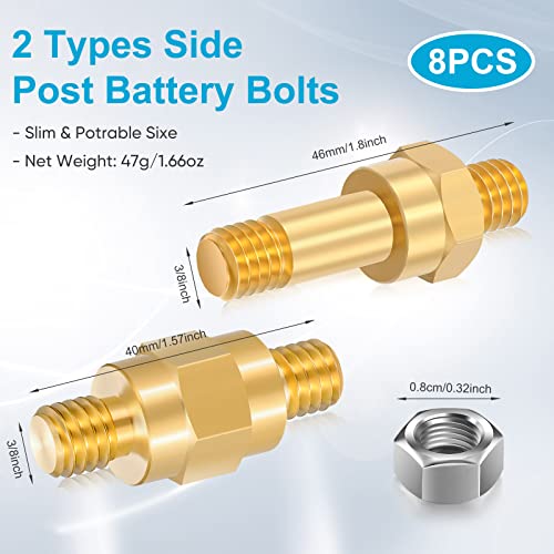 LEIFIDE 8 Pieces Brass Side Post Battery Terminal Bolt 3/8 Inch Standard Stud Extender Automotive Battery Post Adapter for Car Audio Cable Extension Kit Accessory, 1.57 1.81 Inch - Image 2