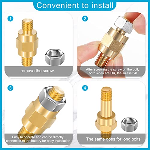 LEIFIDE 8 Pieces Brass Side Post Battery Terminal Bolt 3/8 Inch Standard Stud Extender Automotive Battery Post Adapter for Car Audio Cable Extension Kit Accessory, 1.57 1.81 Inch - Image 3