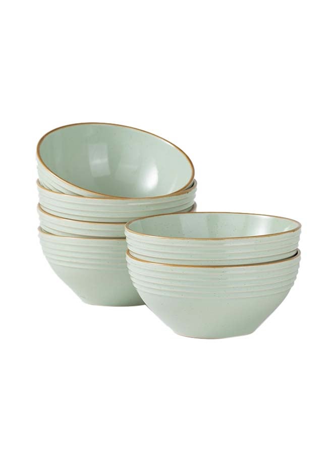 Famiware Jupiter 6 Piece Stoneware Bowls Set in 5.5 inches, Serving Bowl for Cereal, Soup, Rice, Pasta, Scratch Resistant, Microwave & Dishwasher Safe, Light Green  - Image 1