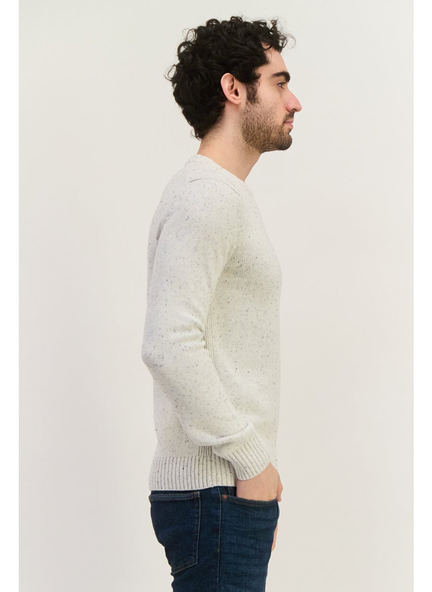 Jules Men Speckled Print Knitted Sweater, Light Grey  - Image 3