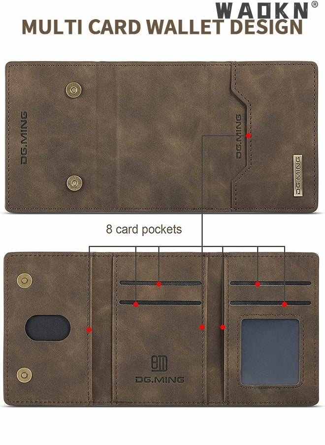 WAOKN Samsung Galaxy S23 Ultra 2 in 1 Clutch Wallet, Vintage Slim Leather Case Magnetic Detachable Tri-Fold Wallet, S23 Ultra 6.8" Leather Case with Card Holder Pocket Slim Case(Brown)  - Image 4