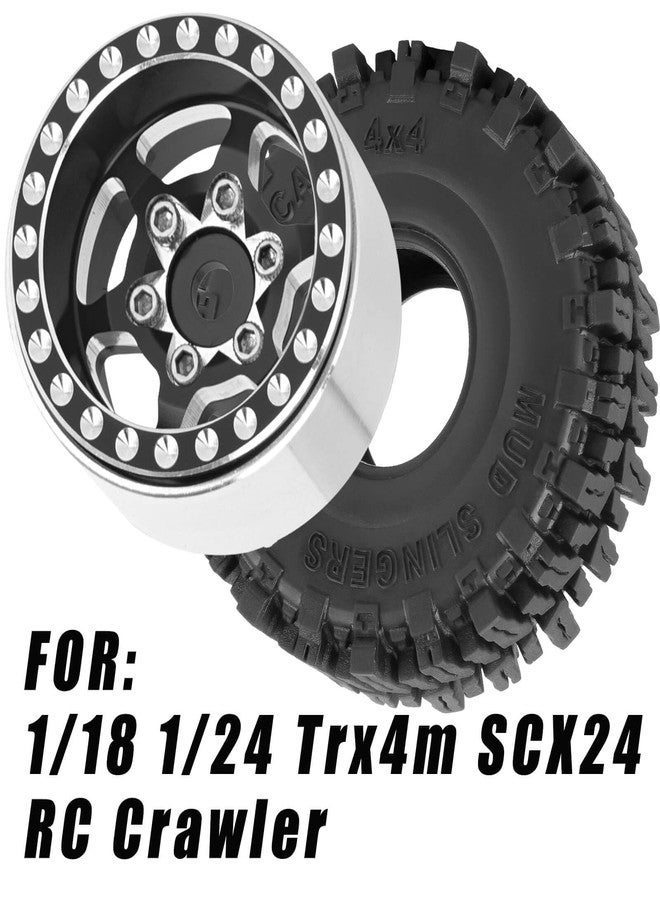 hopsupRC RC 1.0 Beadlock Truck Tires for 1/18 1/24 Trx4m SCX24 RC Crawler,RC Wheels Tires.Aluminum 1.0‘’ Beadlock Wheel Rim&1.0in Tires Tyres.Black(4PCS) - Image 2