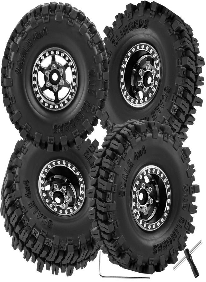 hopsupRC RC 1.0 Beadlock Truck Tires for 1/18 1/24 Trx4m SCX24 RC Crawler,RC Wheels Tires.Aluminum 1.0‘’ Beadlock Wheel Rim&1.0in Tires Tyres.Black(4PCS) - Image 1
