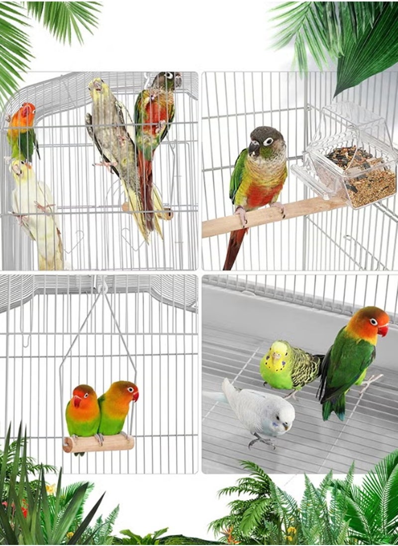 Large Bird Cage Multi-purpose Aviary Spacious Parrot Cage with Removable Tray Feeder and Drinker with Wooden Stand Bar Suitable for Birds White