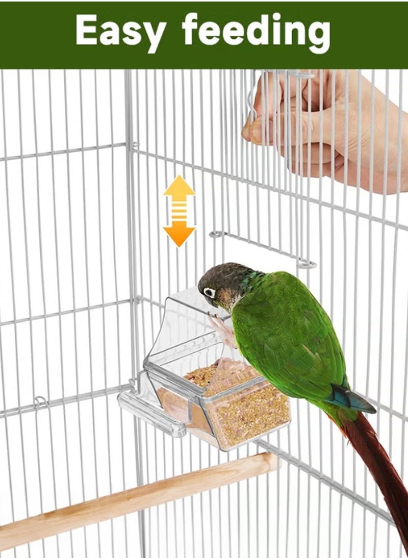 Large Bird Cage Multi-purpose Aviary Spacious Parrot Cage with Removable Tray Feeder and Drinker with Wooden Stand Bar Suitable for Birds White