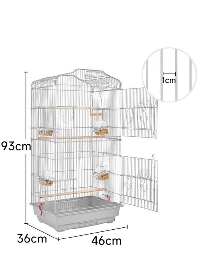 Large Bird Cage Multi-purpose Aviary Spacious Parrot Cage with Removable Tray Feeder and Drinker with Wooden Stand Bar Suitable for Birds White