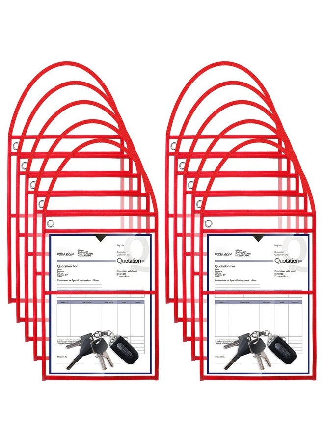 Epakh 30 Pack Work Order Plastic Sleeves Repair Order Sleeves 9 X 12 Inch Work Order Holder Pockets Job Ticket Holders Dry Erase Shop Ticket Holders With Hanging Strap Both Sides Clear(Red) - Image 1