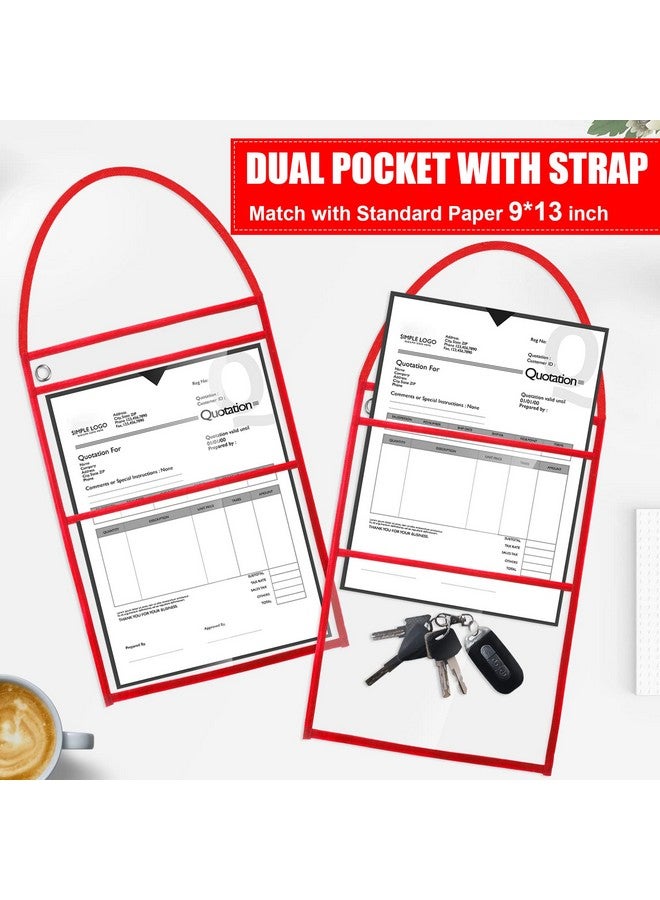 Epakh 30 Pack Work Order Plastic Sleeves Repair Order Sleeves 9 X 12 Inch Work Order Holder Pockets Job Ticket Holders Dry Erase Shop Ticket Holders With Hanging Strap Both Sides Clear(Red) - Image 3