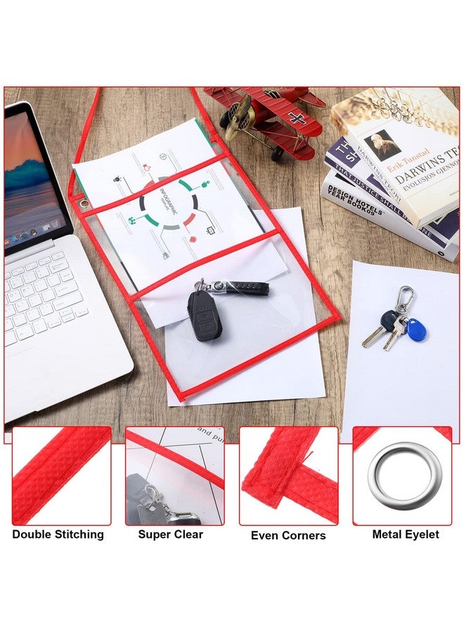 Epakh 30 Pack Work Order Plastic Sleeves Repair Order Sleeves 9 X 12 Inch Work Order Holder Pockets Job Ticket Holders Dry Erase Shop Ticket Holders With Hanging Strap Both Sides Clear(Red) - Image 4