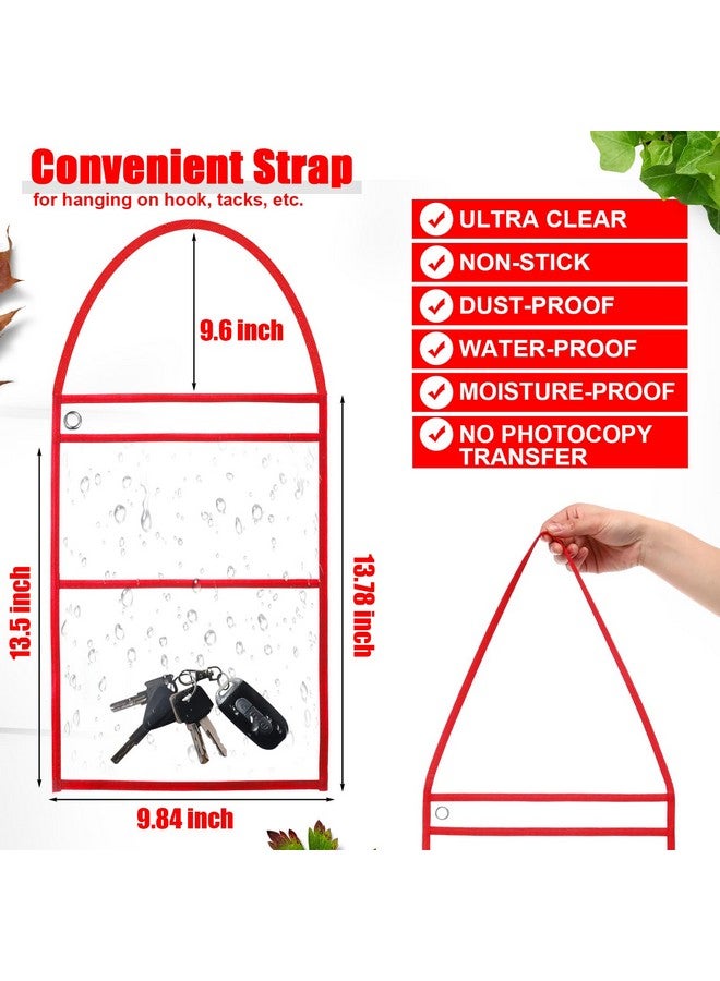 Epakh 30 Pack Work Order Plastic Sleeves Repair Order Sleeves 9 X 12 Inch Work Order Holder Pockets Job Ticket Holders Dry Erase Shop Ticket Holders With Hanging Strap Both Sides Clear(Red) - Image 2