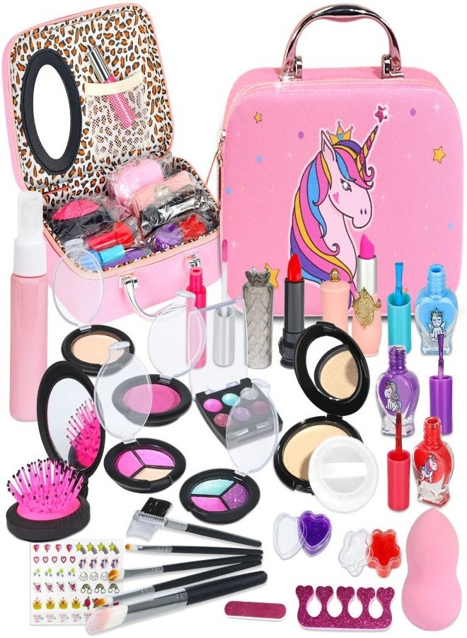 Kids Makeup Kit for Girls, 31 Pcs Washable Real Makeup Set, Little Girl Unicorns Theme Make Up for Princess Toddler  - Image 1