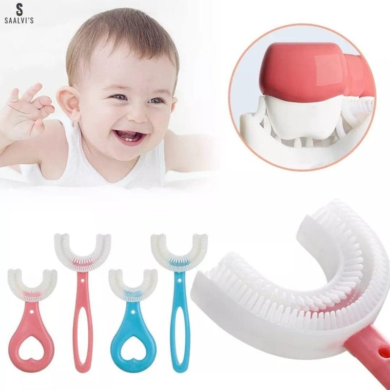 SilverBoons فرشاة أسنان فضية للأطفال على شكل حرف U | رأس فرشاة أسنان على شكل U بزاوية 360 درجة للأطفال والرضع فرشاة تدريب يدوية للأطفال - Image 2