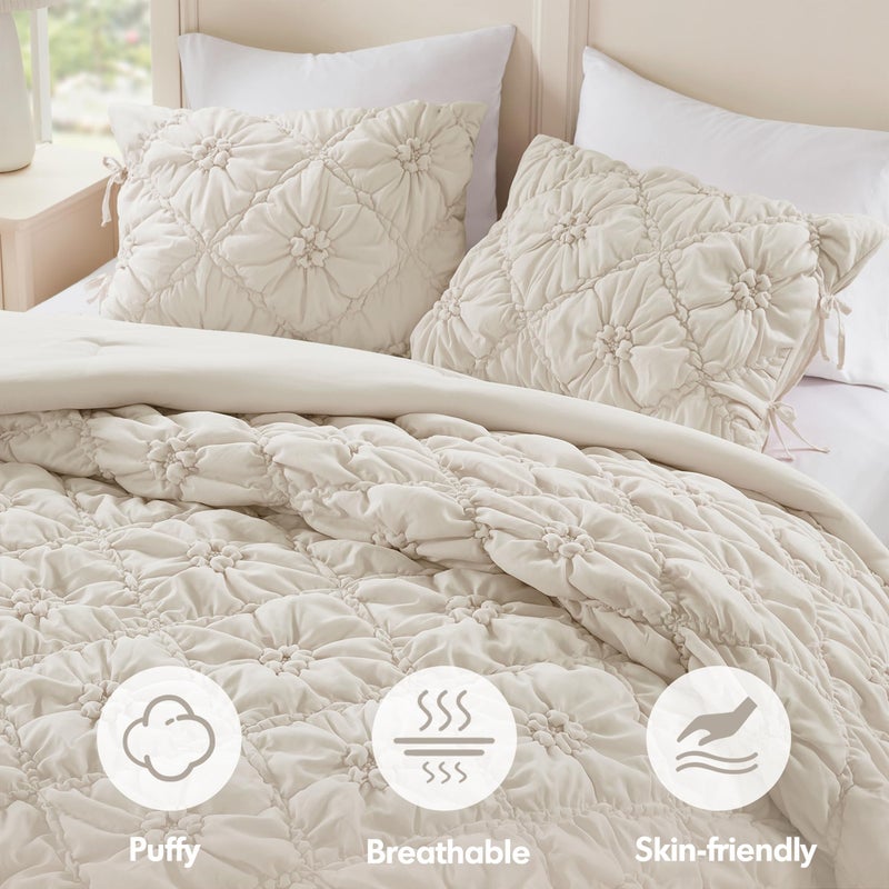 Intelligent Design Twin Comforter Set â€“ Ivory Lily Puffy Floral Shabby Chic Boho Bedding for Girls, Ultra-Soft, Lightweight & All-Season, Twin - Image 3