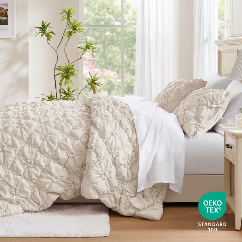 Intelligent Design Twin Comforter Set â€“ Ivory Lily Puffy Floral Shabby Chic Boho Bedding for Girls, Ultra-Soft, Lightweight & All-Season, Twin - Image 4