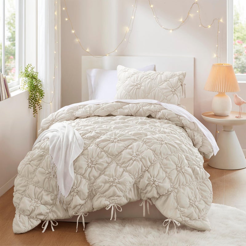 Intelligent Design Twin Comforter Set â€“ Ivory Lily Puffy Floral Shabby Chic Boho Bedding for Girls, Ultra-Soft, Lightweight & All-Season, Twin - Image 1