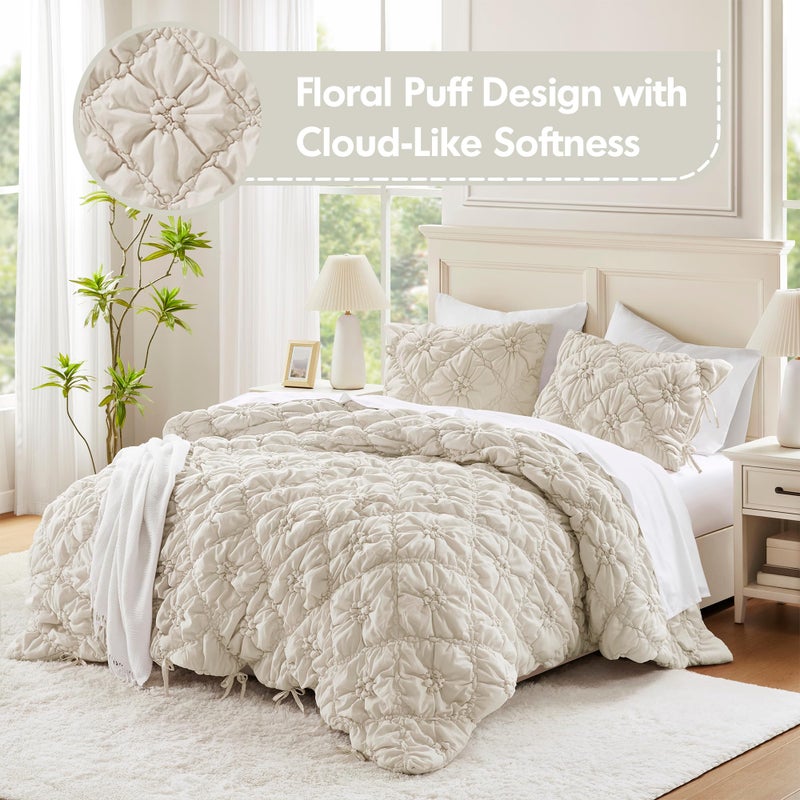 Intelligent Design Twin Comforter Set â€“ Ivory Lily Puffy Floral Shabby Chic Boho Bedding for Girls, Ultra-Soft, Lightweight & All-Season, Twin - Image 2