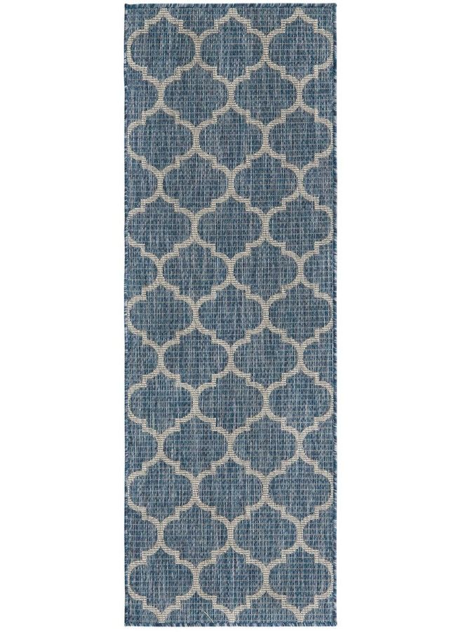 Unique Loom سجادة خارجية من مجموعة Trellis Collection (2' X 6' 1' Runner باللون الأزرق الداكن والعاجي) - Image 3